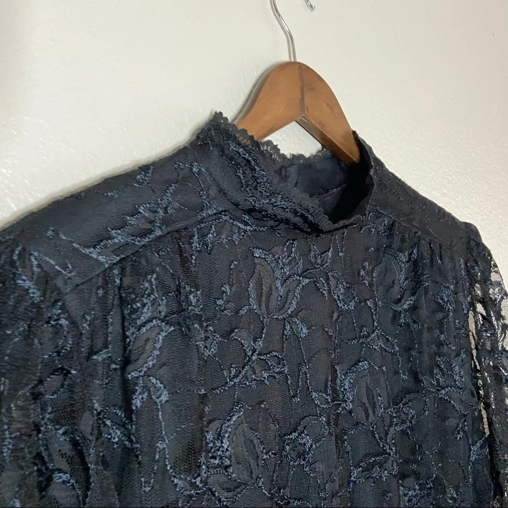 Vintage Mockneck Black Floral Lace Dress Sheer Size M/L BLAIR BOUTIQUE - Picture 3 of 13